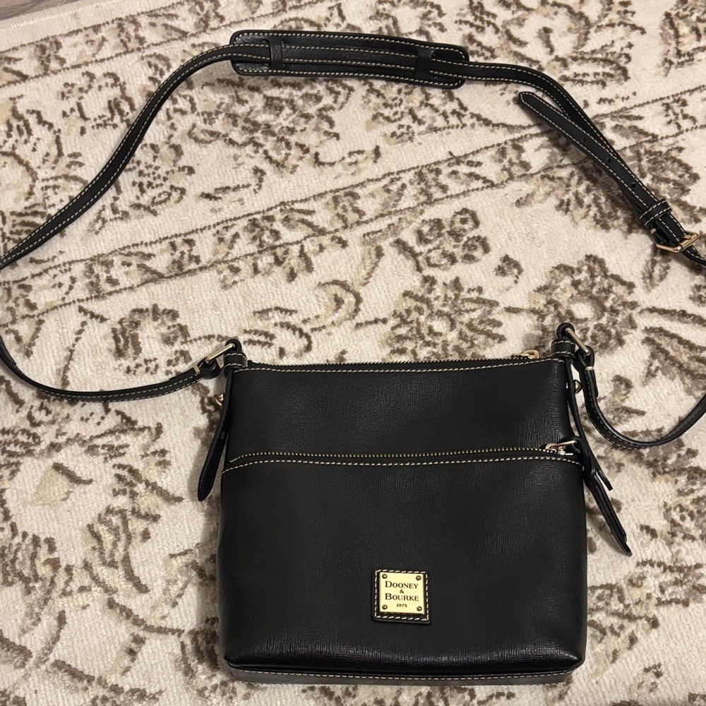 Dooney & Bourke Black Leather Crossbody Purse with Gold Accents - Picture 16 of 16